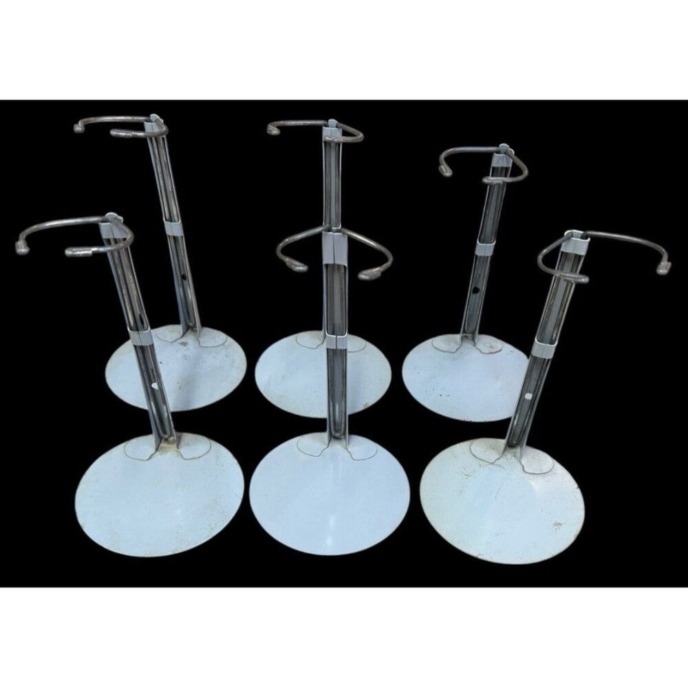 LOT 6 Vtg Light/Dove Gray KAISER Doll Stand 4.5" Base Adjusts for 12-17" Height